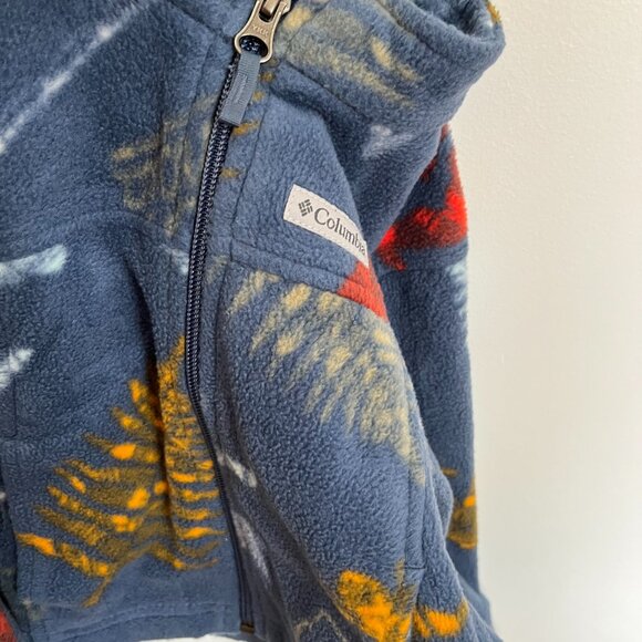 Columbia Fleece Sweater with Fall Leaf Pattern and Navy Backround - Picture 2 of 2
